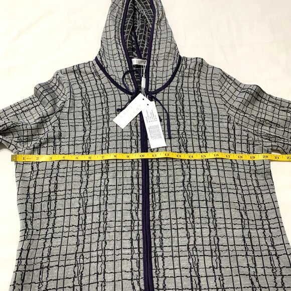NWT 100% Silk Jacket Hoodie Women Grey Size Large Zip up Long Sleeves - Picture 5 of 11